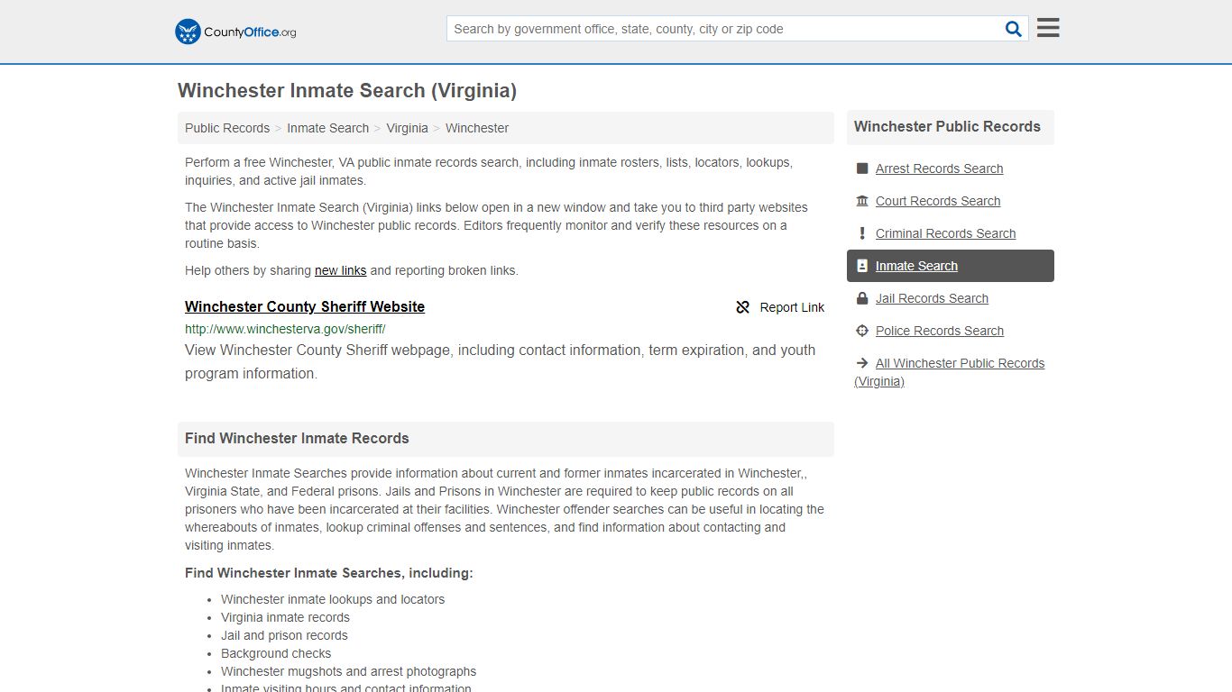 Inmate Search - Winchester, VA (Inmate Rosters & Locators) - County Office